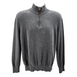 Tommy Hilfiger Mens Large Sweater 1/4 Zip Gray Long Sleeve Stand Up Neck Cotton